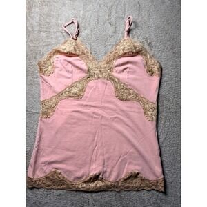 VTG Mary Green Pink Lace Slip Top  Medium Euro Y2K Coquette Feminine Romantic